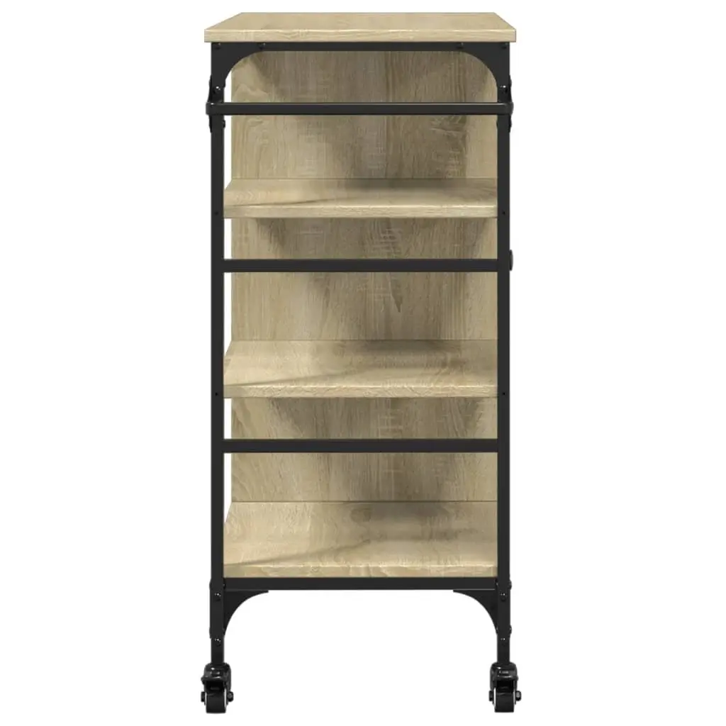 Kitchen Trolley Brown Storage Organiser Cart with Wheels Steel Frame Engineered Wood Shelves