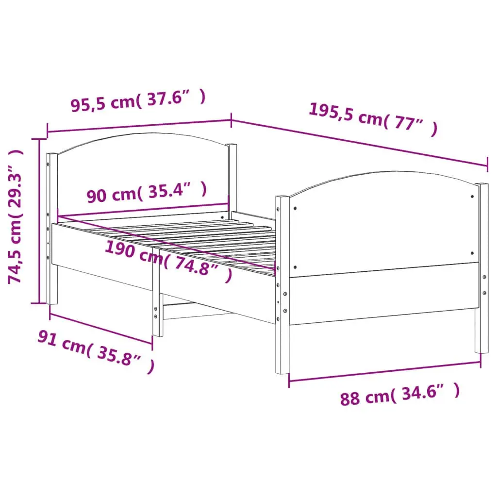 Pine Wooden Bed Frame 90x190 cm with Slatted Base