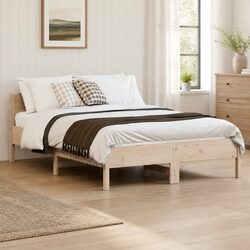 Solid Pine Wood Bed Frame 135x190 cm with Slatted Base