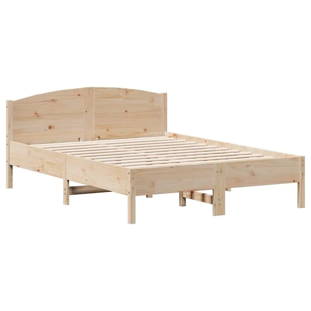 Solid Pine Wood Bed Frame 135x190 cm with Slatted Base