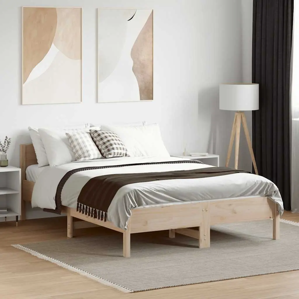 Solid Pine Wood Bed Frame 135x190 cm with Slatted Base