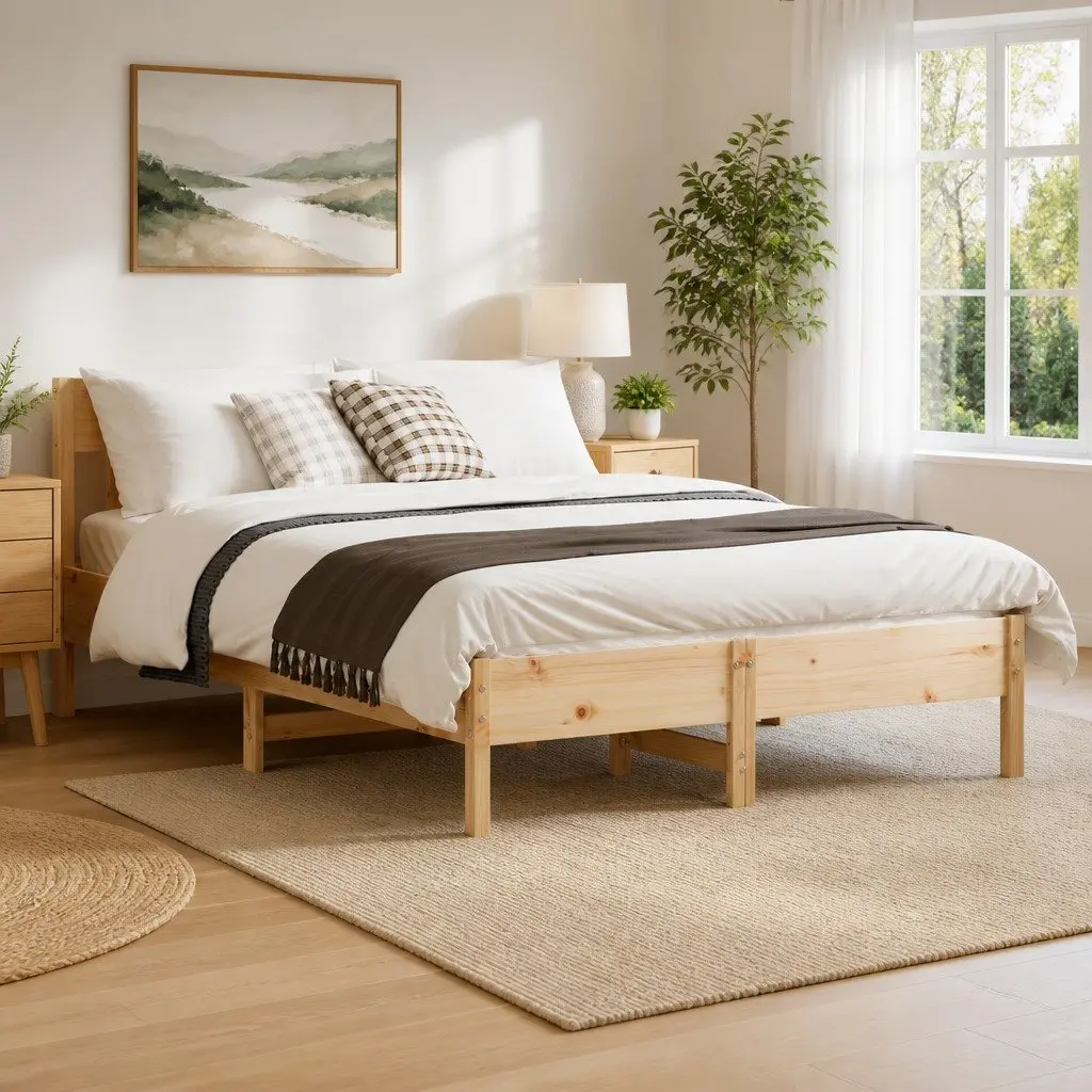 Solid Pine Bed Frame 150x200 cm with Slatted Base
