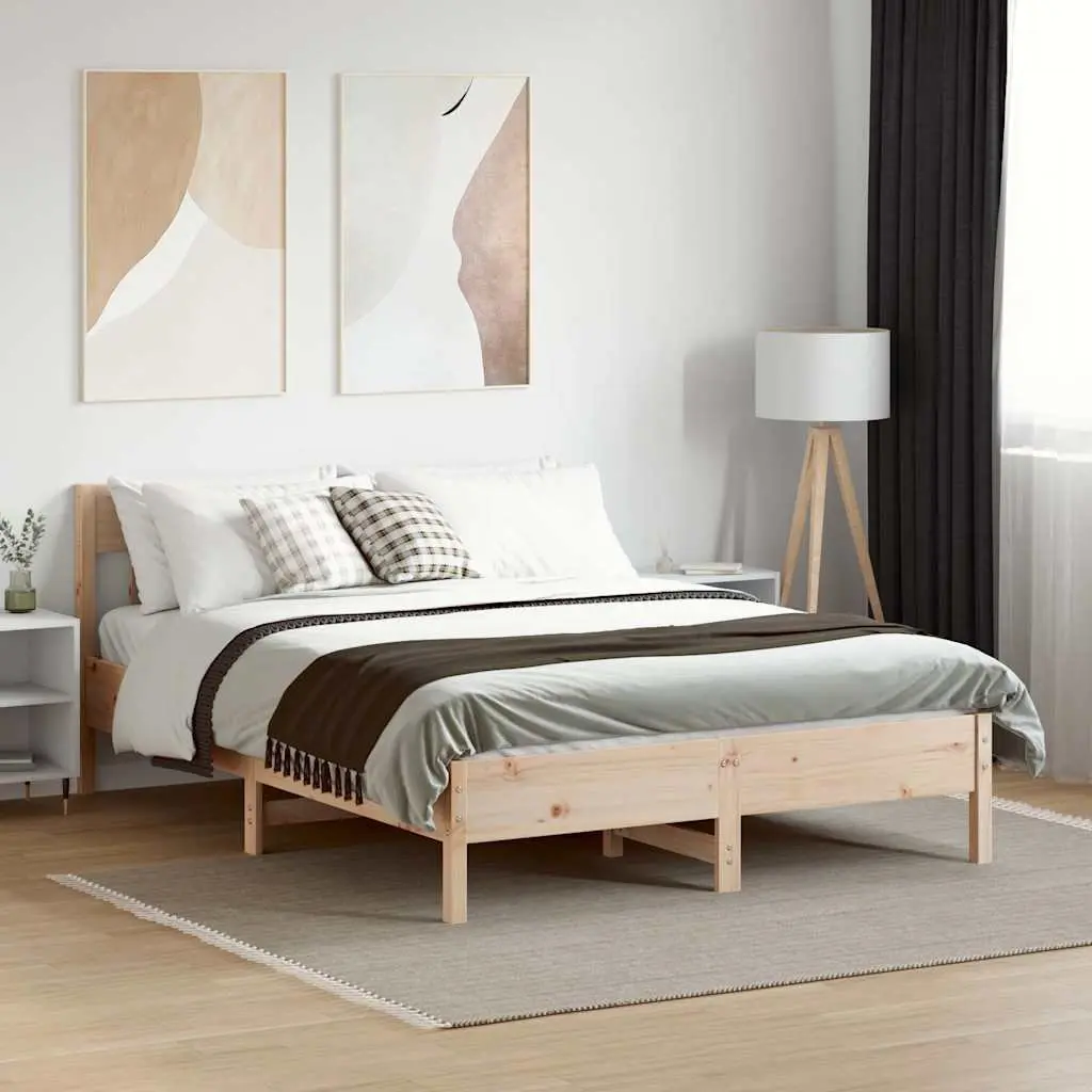 Solid Pine Bed Frame 150x200 cm with Slatted Base