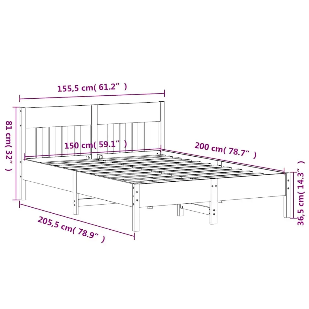 Solid Pine Bed Frame 150x200 cm with Slatted Base
