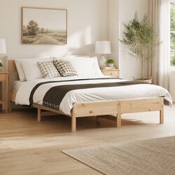 Solid Pine Wood Bed Frame 135x190 cm with Slatted Base