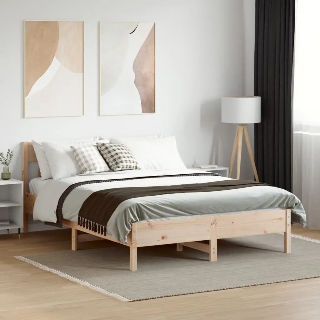 Solid Pine Wood Bed Frame 135x190 cm with Slatted Base