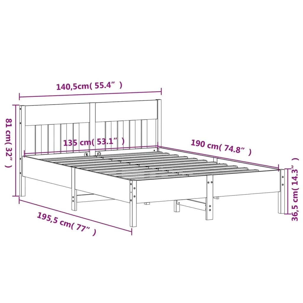 Solid Pine Wood Bed Frame 135x190 cm with Slatted Base