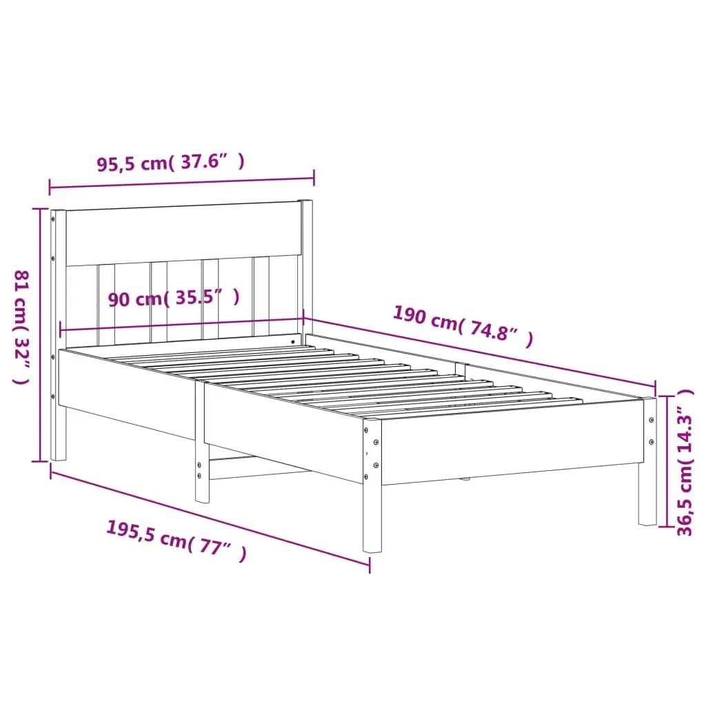 Solid Pine Wood Bed Frame 90x190 cm in Brown