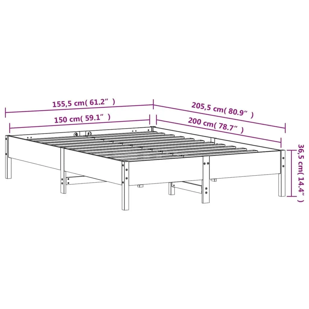 Solid Pine Wood Bed Frame 150x200 cm with Slatted Base