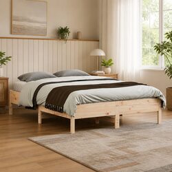 Solid Pine Wood Bed Frame 135x190 cm with Slatted Base