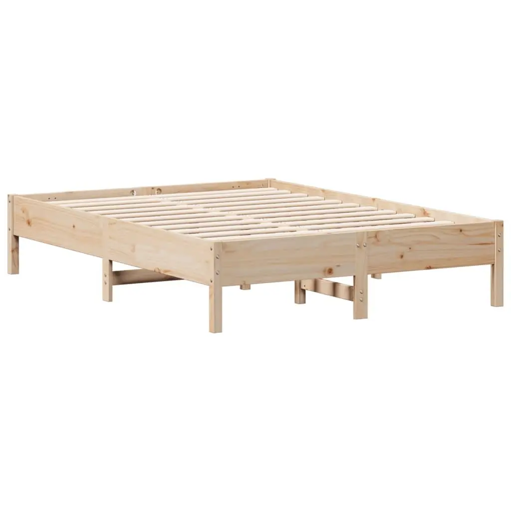 Solid Pine Wood Bed Frame 135x190 cm with Slatted Base