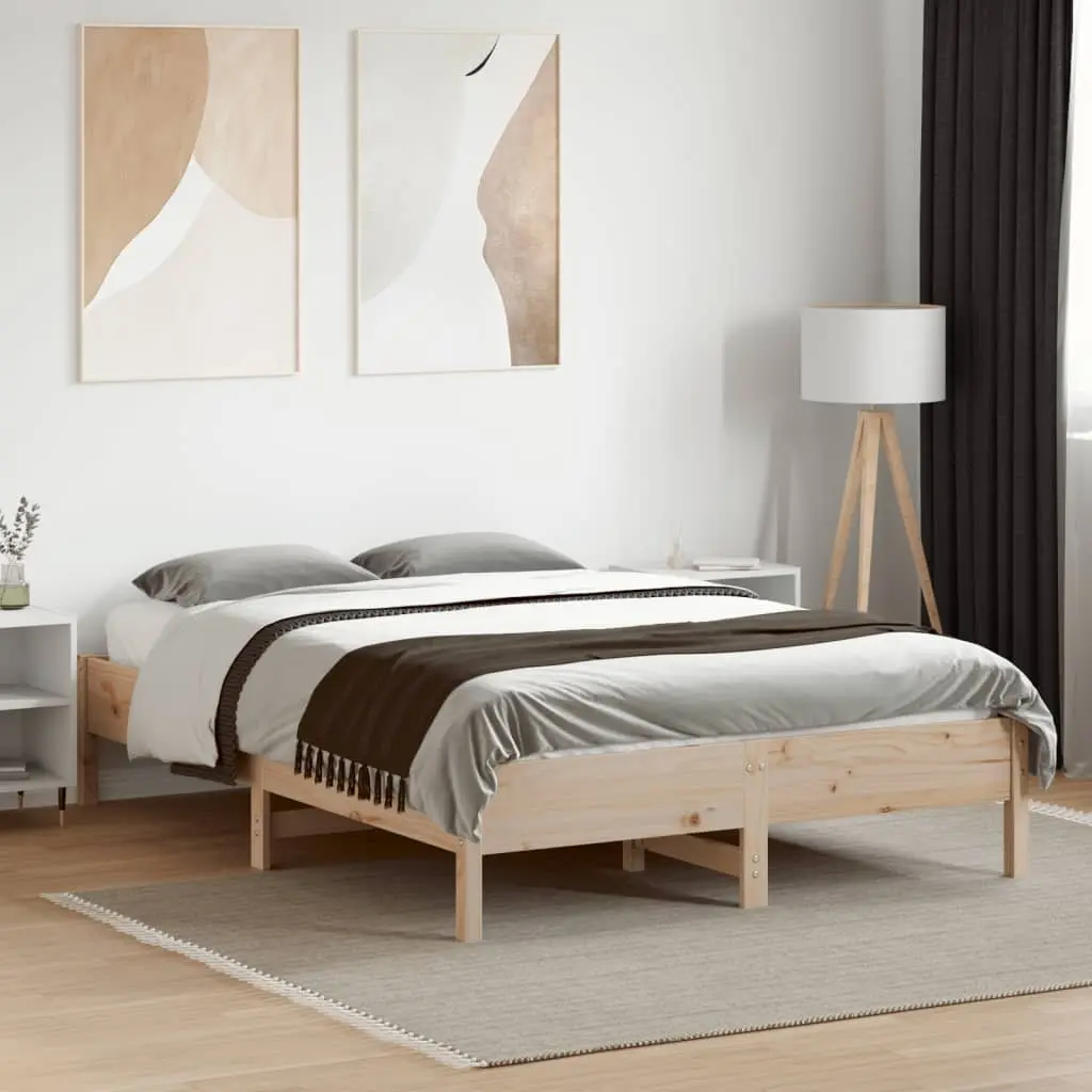 Solid Pine Wood Bed Frame 135x190 cm with Slatted Base