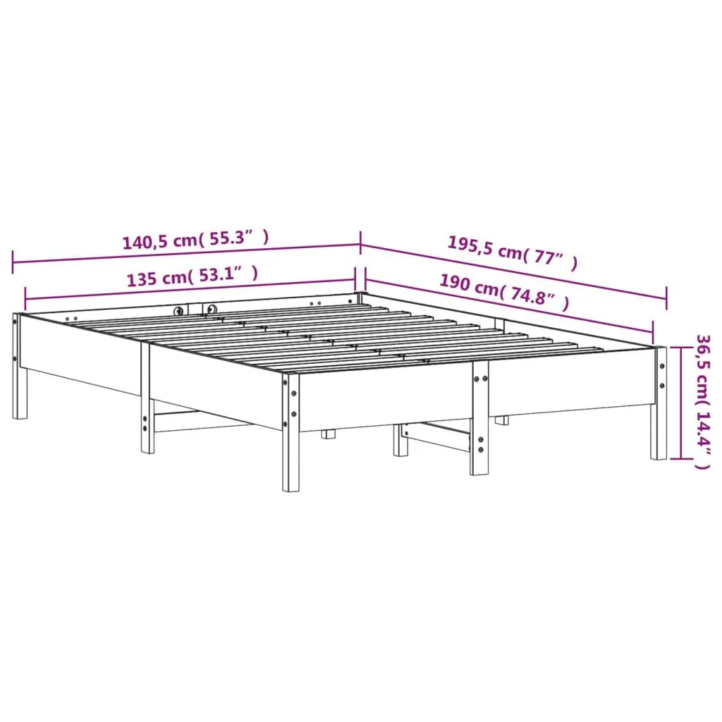 Solid Pine Wood Bed Frame 135x190 cm with Slatted Base