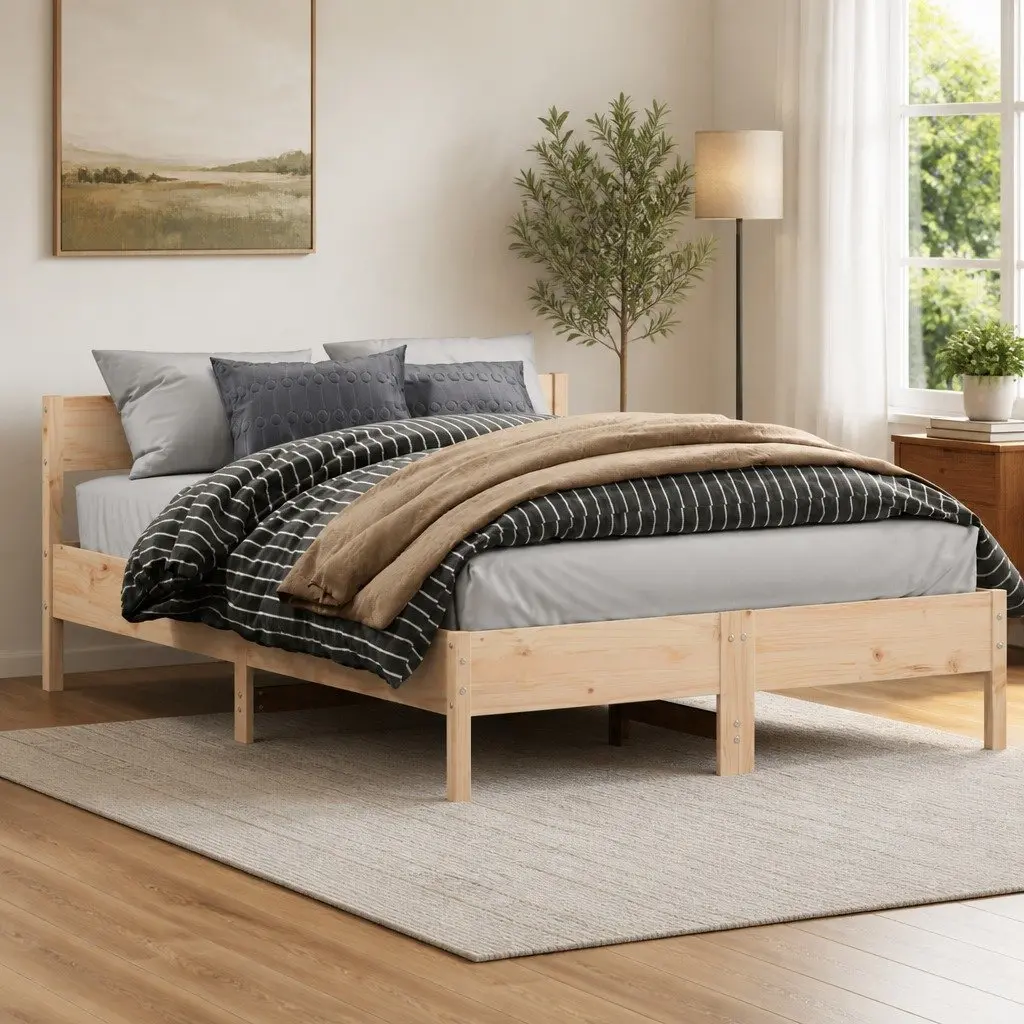 Solid Wood Pine Bed Frame 150x200 cm with Slatted Base