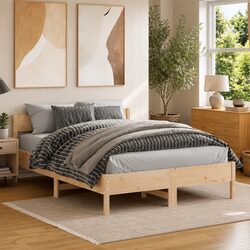 Solid Pine Wood Bed Frame 135x190 cm with Slatted Base