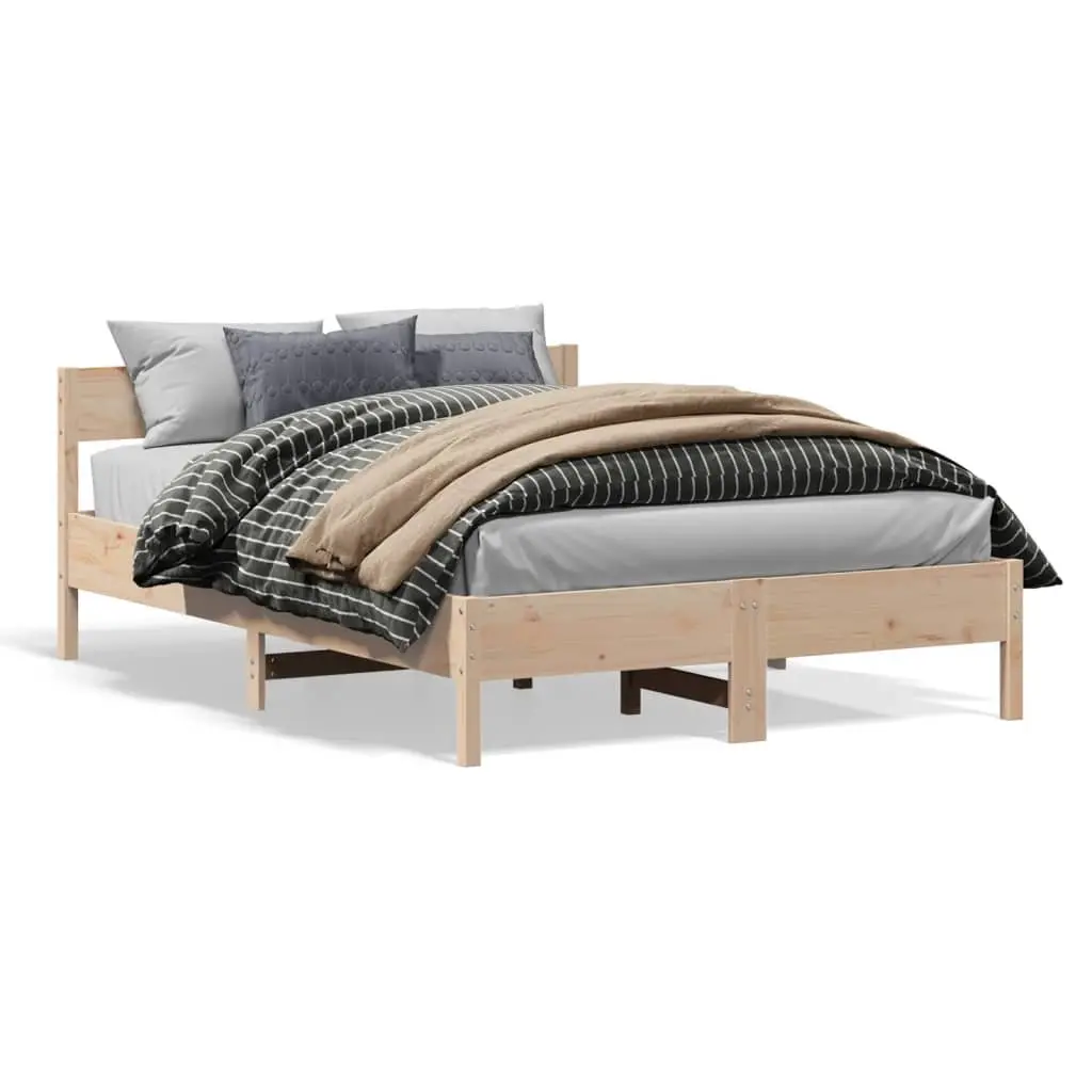 Solid Pine Wood Bed Frame 135x190 cm with Slatted Base