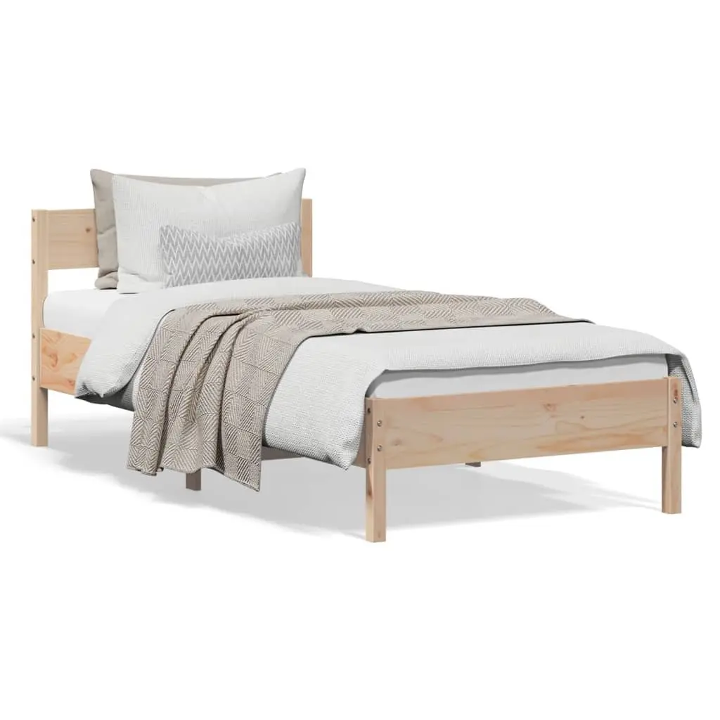 Solid Wood Pine Bed Frame Brown 90x190 cm Slatted Base Headboard