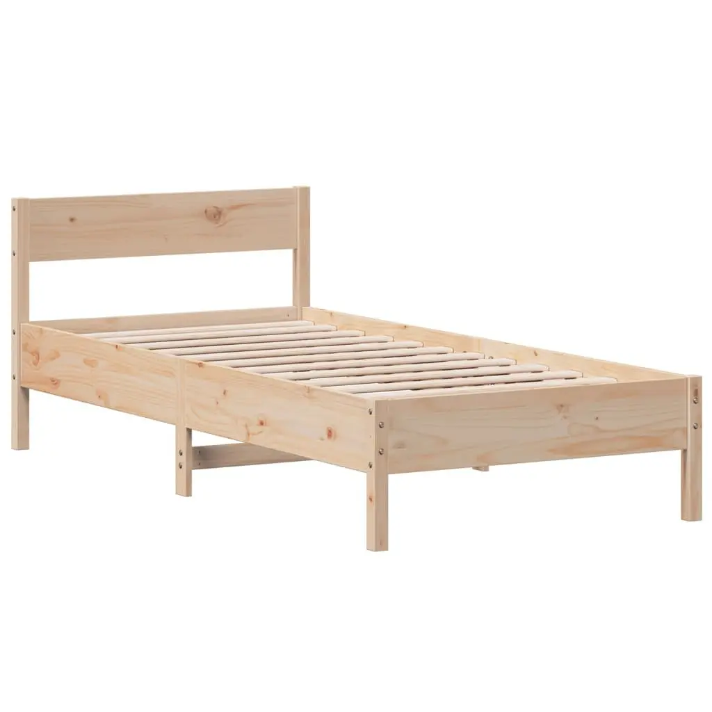 Solid Wood Pine Bed Frame Brown 90x190 cm Slatted Base Headboard