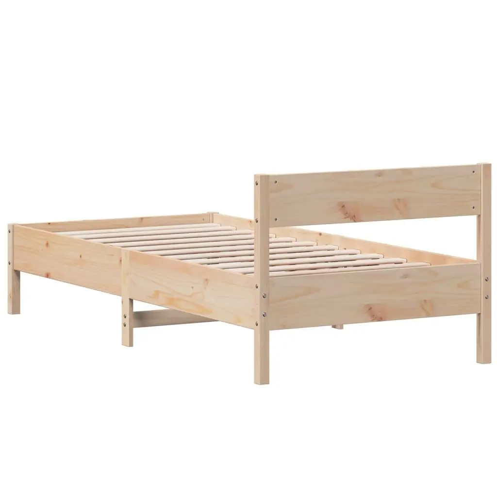 Solid Wood Pine Bed Frame Brown 90x190 cm Slatted Base Headboard