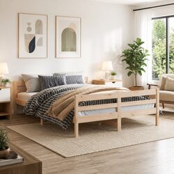 Solid Pine Wood Double Bed Frame 137x187cm Brown