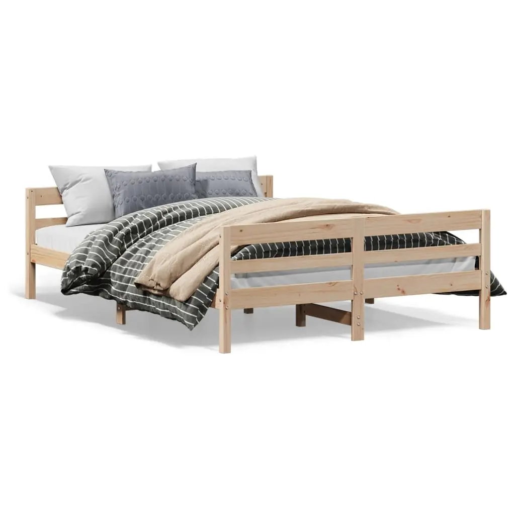 Solid Pine Wood Double Bed Frame 137x187cm Brown