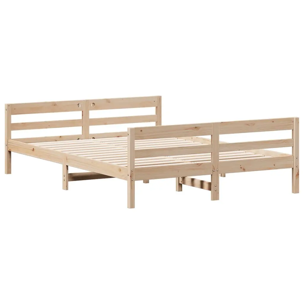 Solid Pine Wood Double Bed Frame 137x187cm Brown