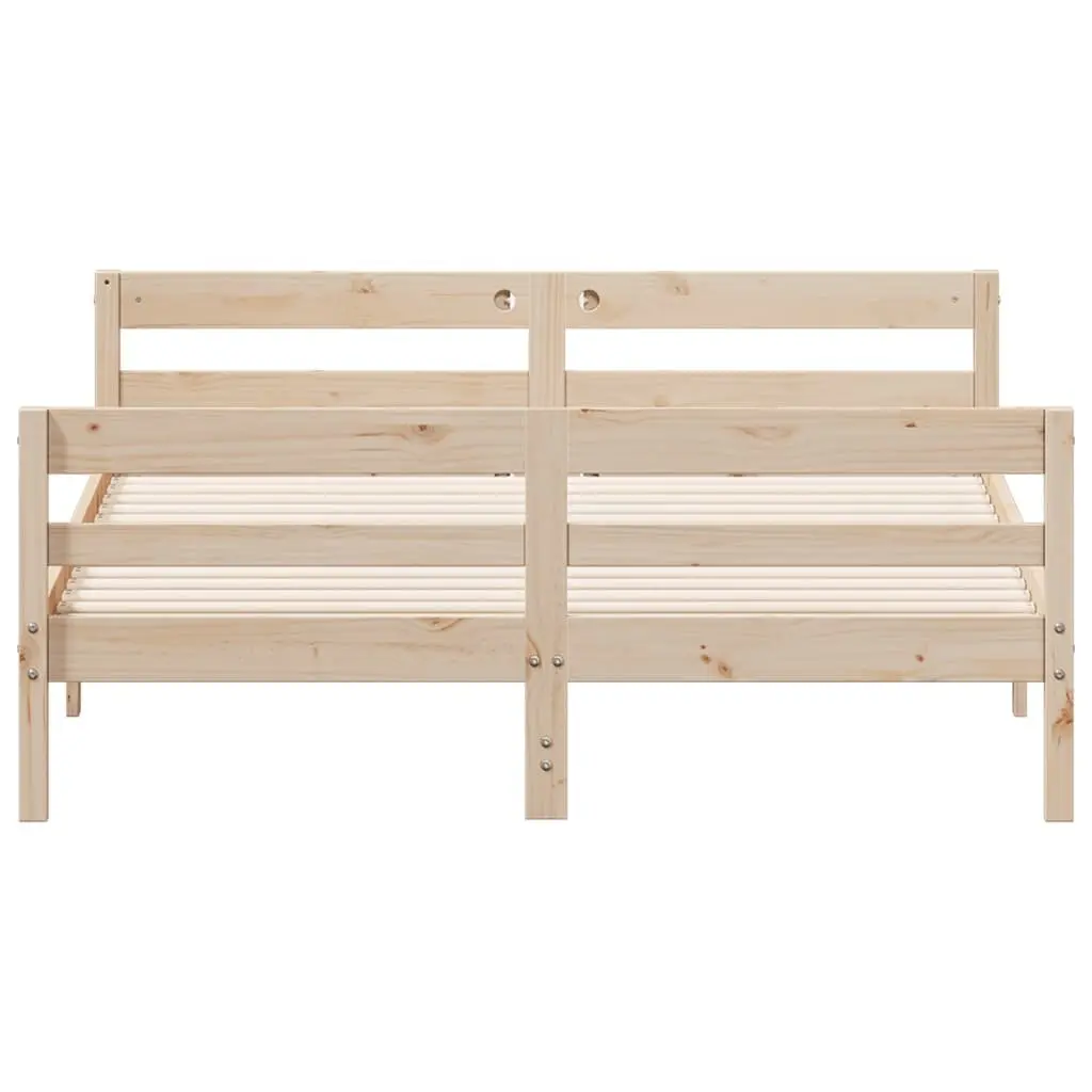 Solid Pine Wood Double Bed Frame 137x187cm Brown