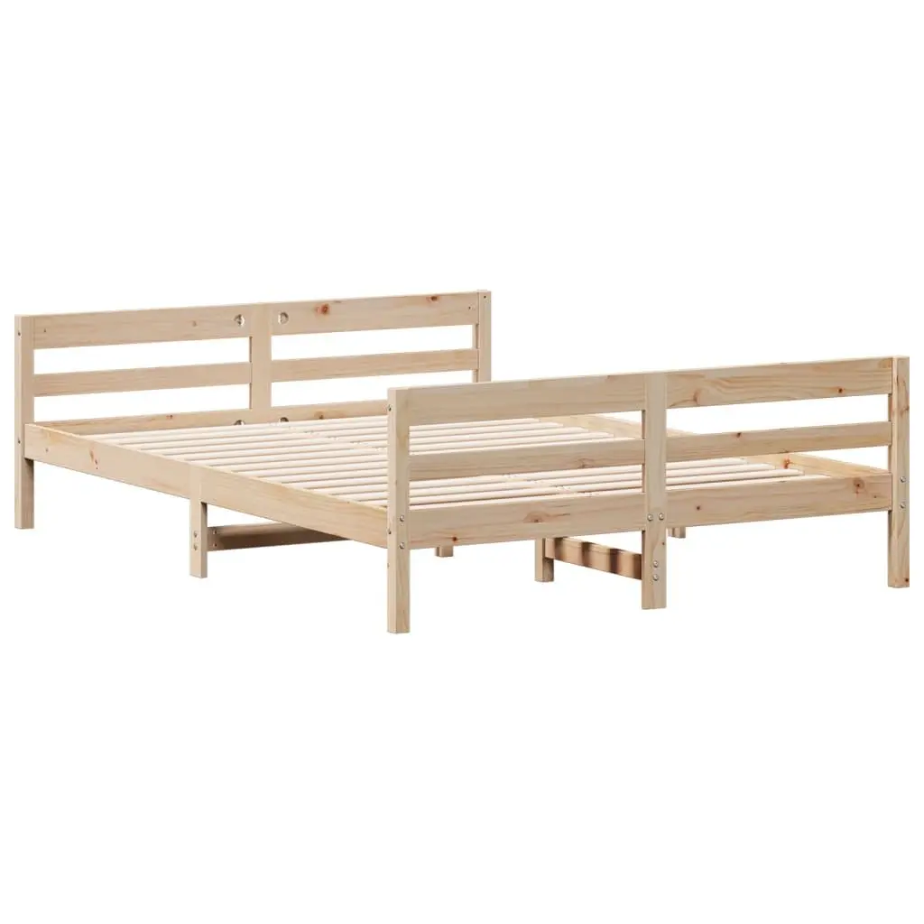 Solid Pine Wood Double Bed Frame 137x187cm Brown