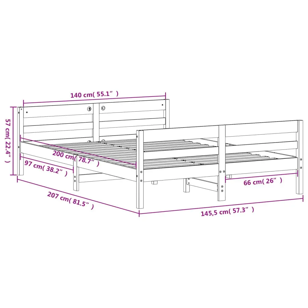 Solid Pine Wood Double Bed Frame 137x187cm Brown
