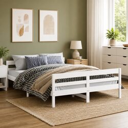 Solid Pine Wood Double Bed Frame in White 137x187 cm