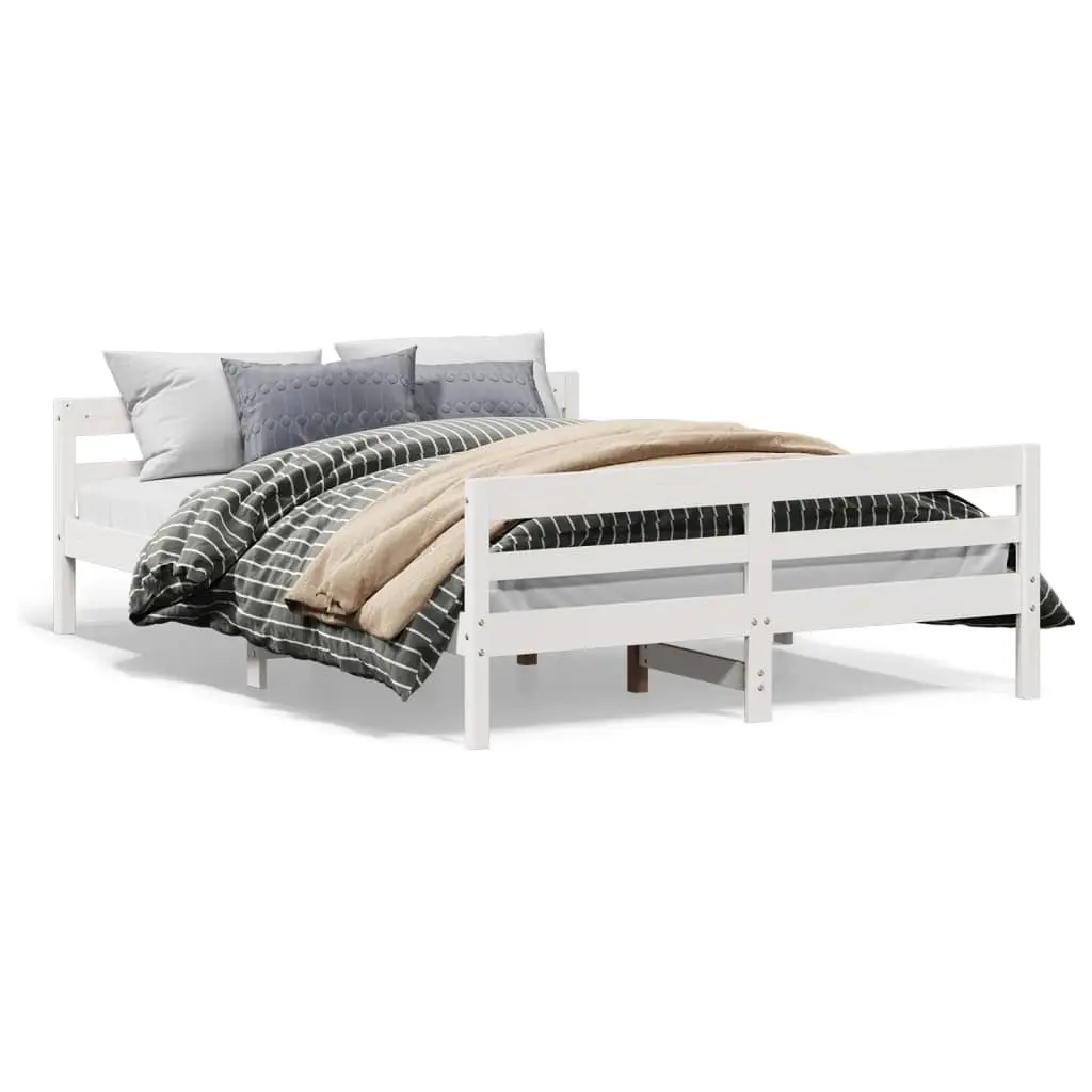 Solid Pine Wood Double Bed Frame in White 137x187 cm
