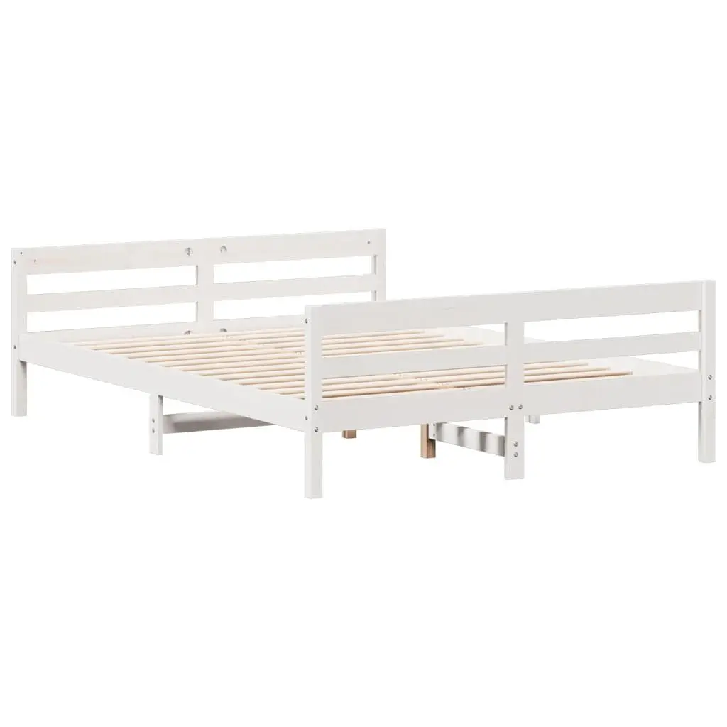 Solid Pine Wood Double Bed Frame in White 137x187 cm