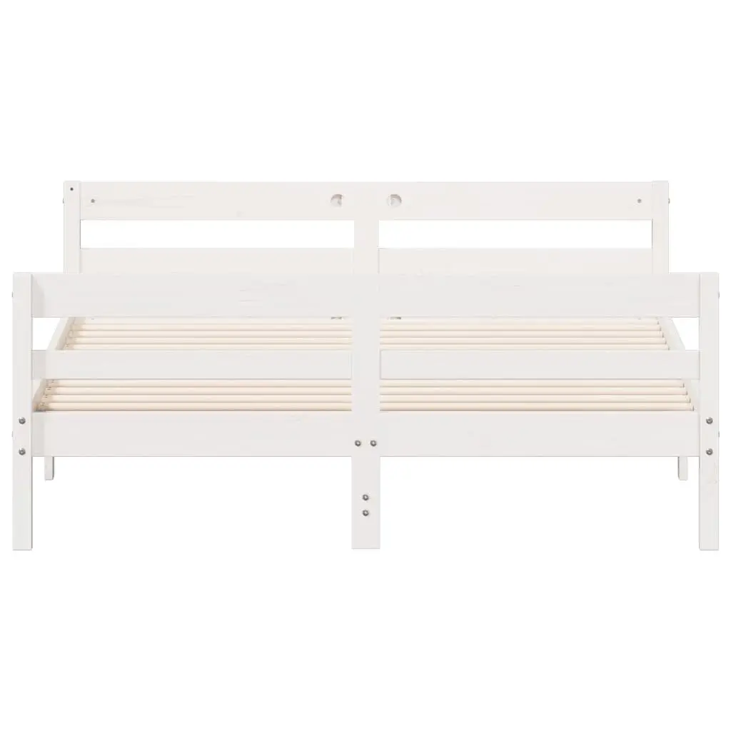 Solid Pine Wood Double Bed Frame in White 137x187 cm