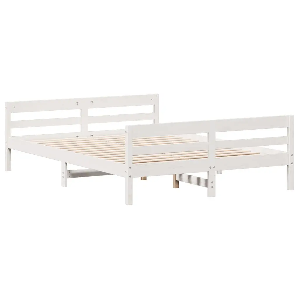 Solid Pine Wood Double Bed Frame in White 137x187 cm