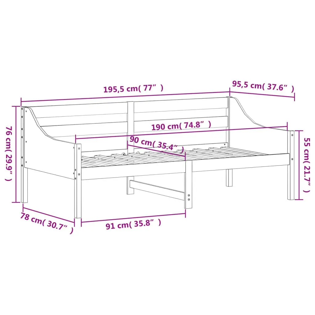 Solid Pine White Day Bed Frame 90x190 cm with Guardrails