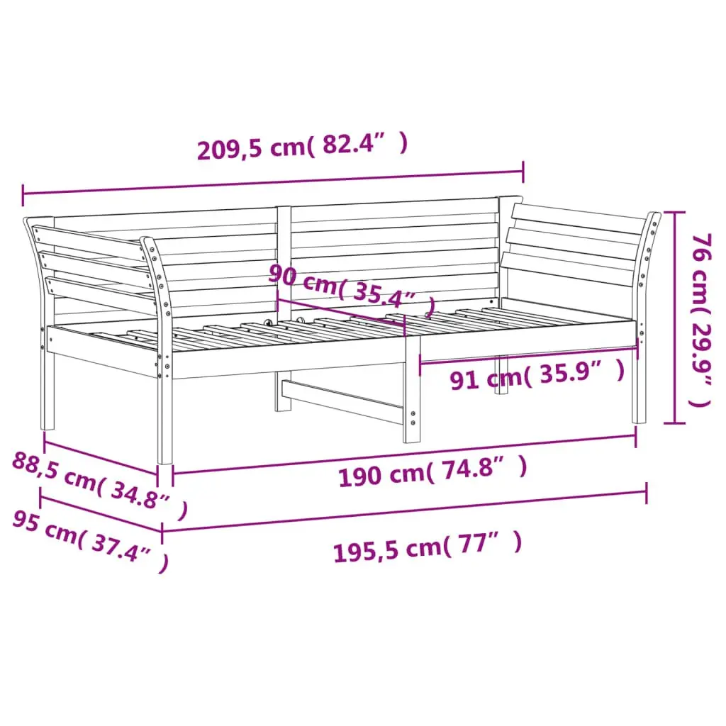 Solid Pine Wood Day Bed Frame 90x190 cm with Guardrails
