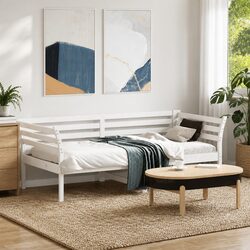 White Day Bed 90x190 cm Solid Pine Sofa Bed with Guardrails
