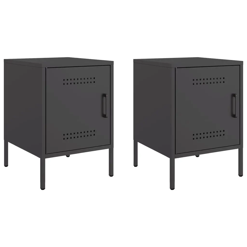 Bedside Cabinets 2 pcs Black Industrial Nightstand Storage Side Table