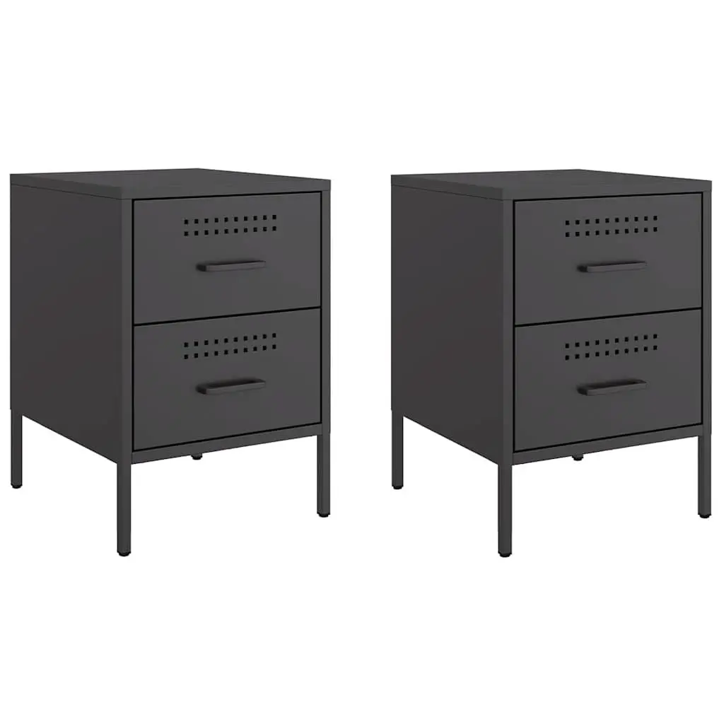 Industrial Style Black Bedside Cabinet with 2 Drawers