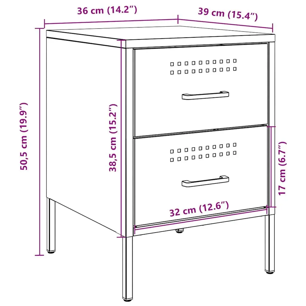 Industrial Style Black Bedside Cabinet with 2 Drawers