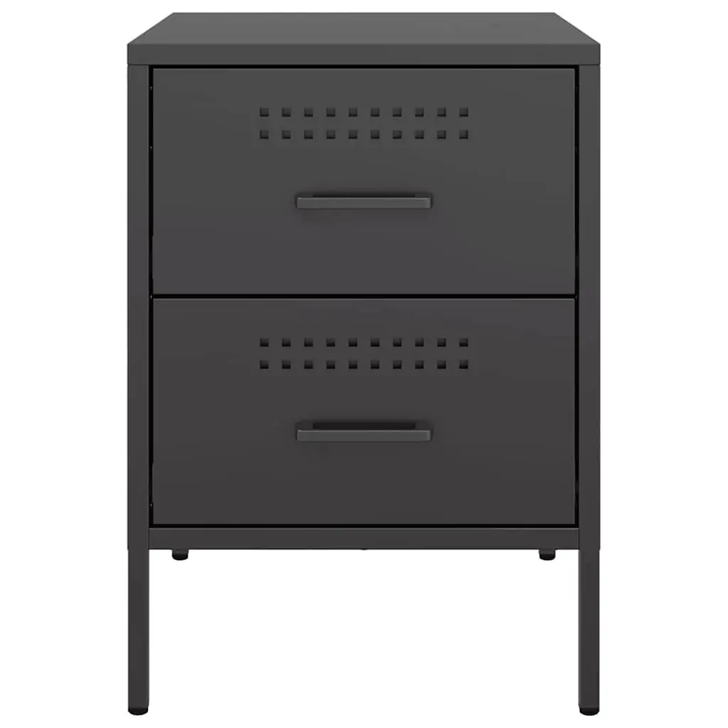 Industrial Style Black Bedside Cabinet with 2 Drawers