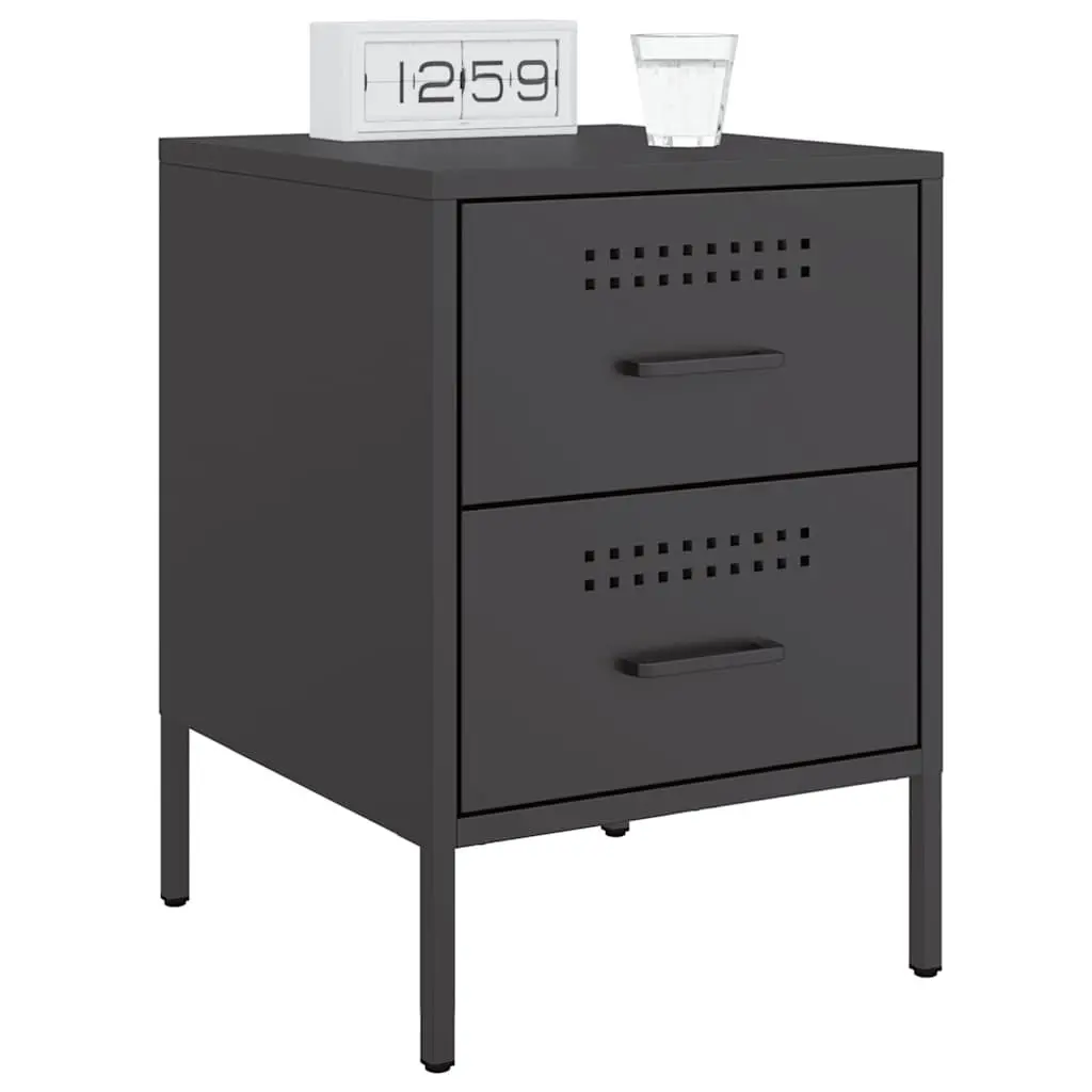 Industrial Style Black Bedside Cabinet with 2 Drawers