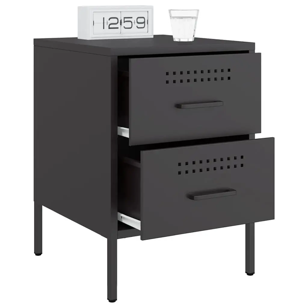 Industrial Style Black Bedside Cabinet with 2 Drawers