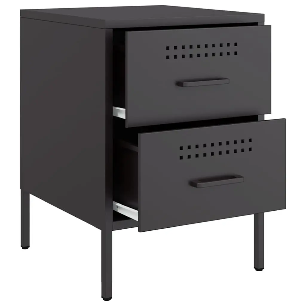 Industrial Style Black Bedside Cabinet with 2 Drawers