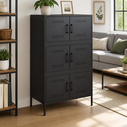 Black Highboard Storage Cabinet with Steel Frame