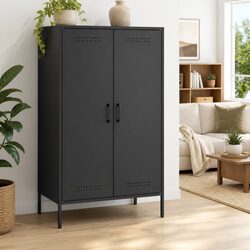 Industrial Black Steel Highboard Cabinet for Living Spaces