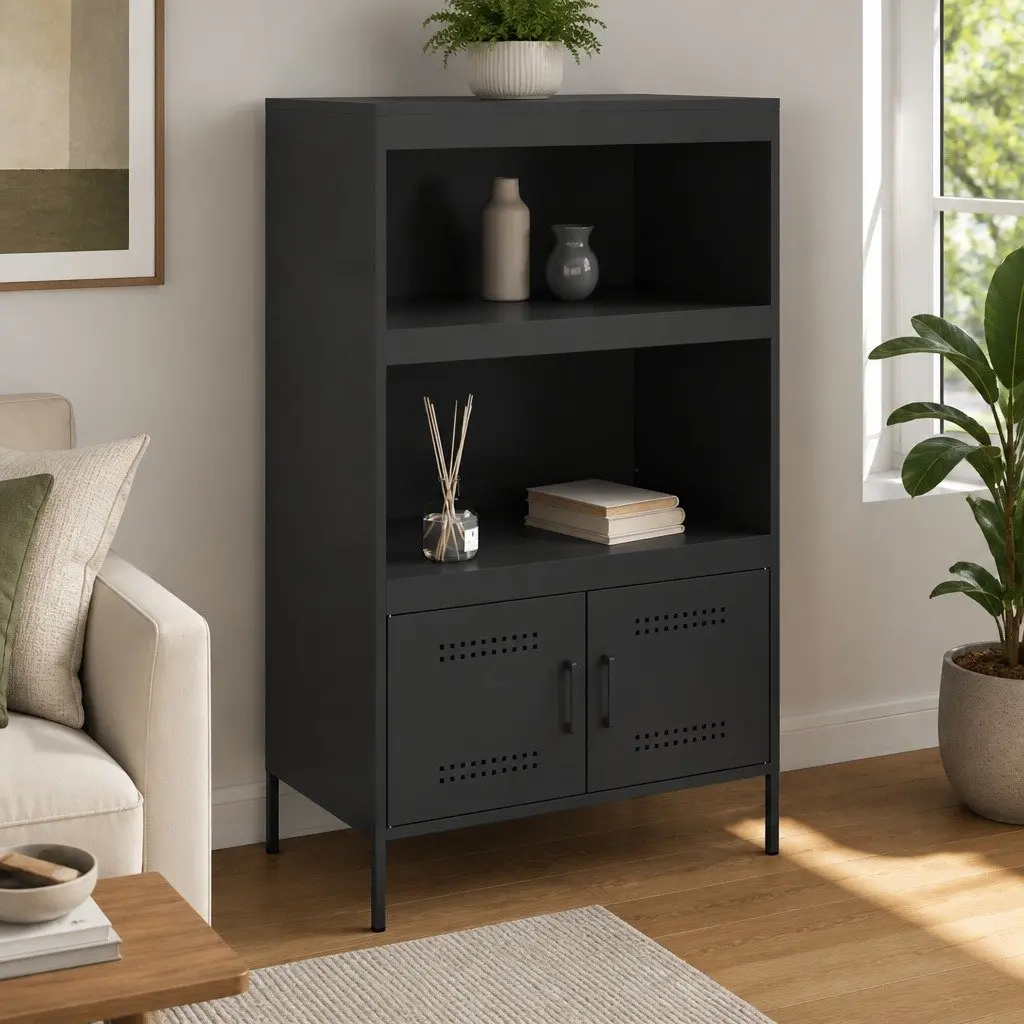 Industrial Style Highboard Storage Cabinet in Black