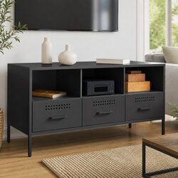 Black Industrial Style Steel Frame TV Cabinet 100.5cm