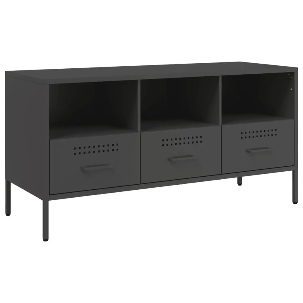 TV Cabinet Black Industrial Style 100.5cm Cold-Rolled Steel Frame Living Room Storage Unit