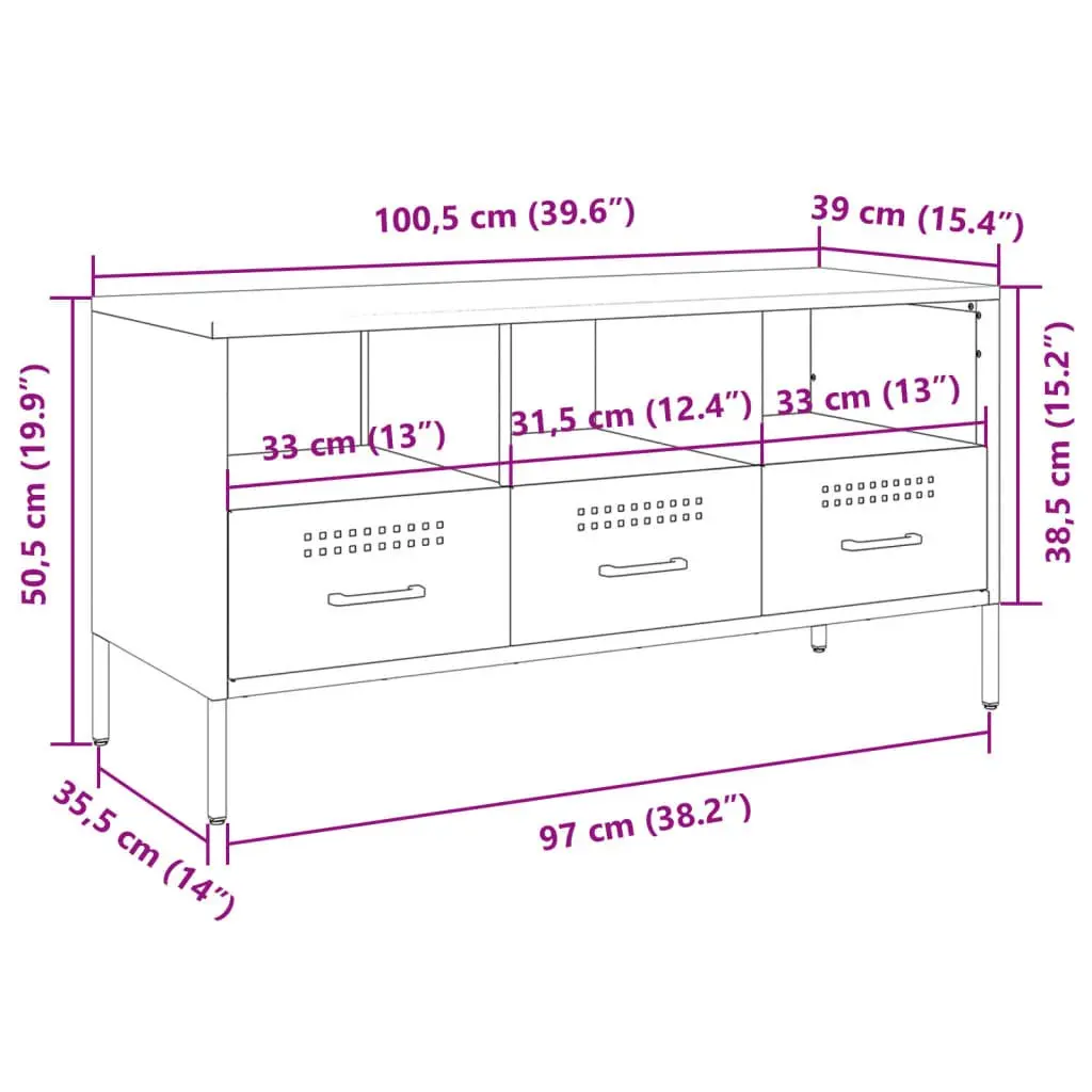 TV Cabinet Black Industrial Style 100.5cm Cold-Rolled Steel Frame Living Room Storage Unit